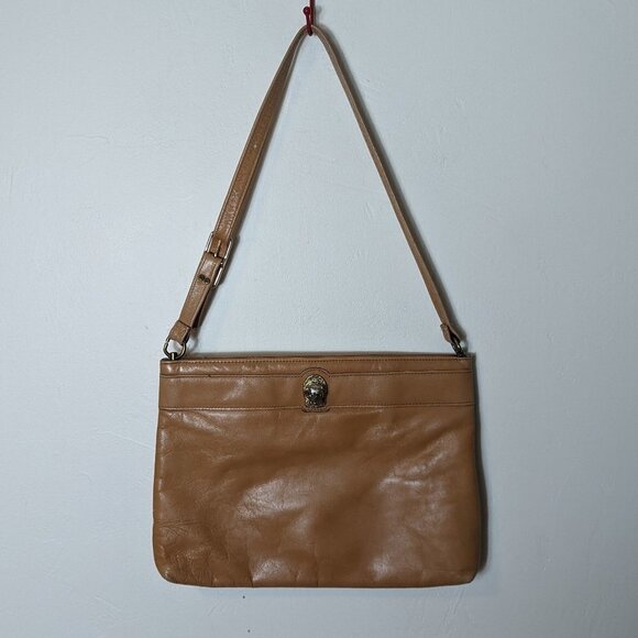 Vintage Lion Head Leather Ruth Saltz Shoulder Tote Bag Gold Tone Hardware - Picture 13 of 15